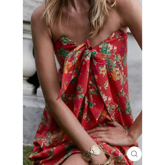 $420 Caroline Constas Kaia Strapless Bustier Mini Dress Red Radiant Flor… - Picture 3 of 16